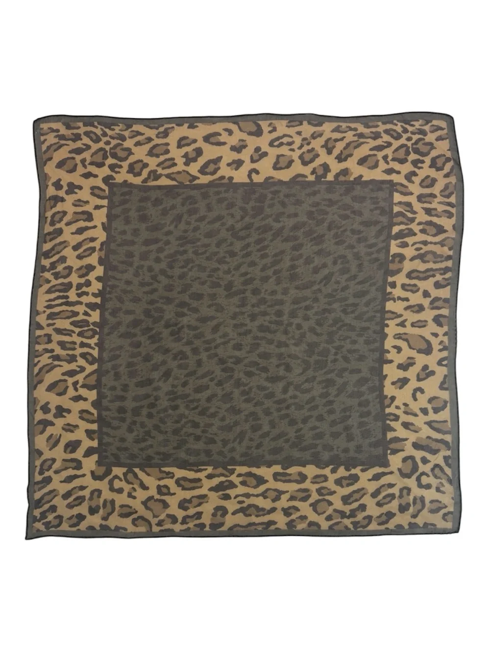 CASUAL CORNER | Scarf 100% Silk Square Leopard/Animal Print Army Green Tan Brown
